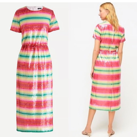 J. Crew Vibrant Sequin Midi Dress - Picture 1 of 5